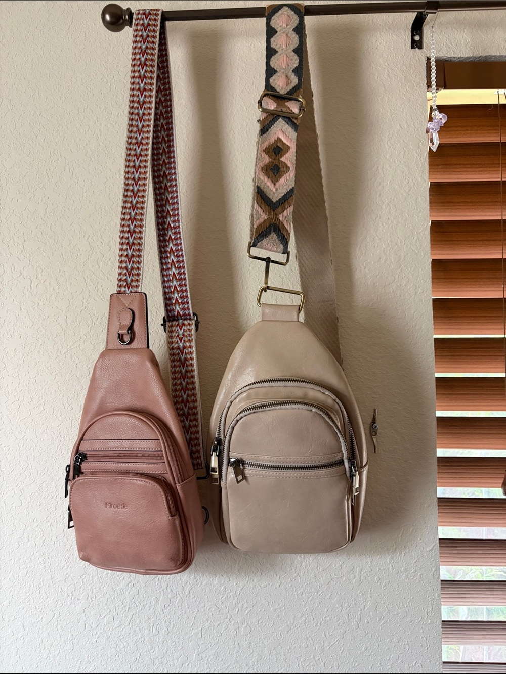 2 Leather Sling Crossbody Bags with Tribal Strap